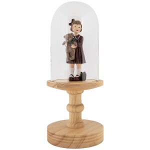 Clayre & Eef vaso campana base madera Ø14x34cm transparente marrón estilo country