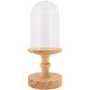 Clayre & Eef vaso campana base madera Ø14x34cm transparente marrón estilo country