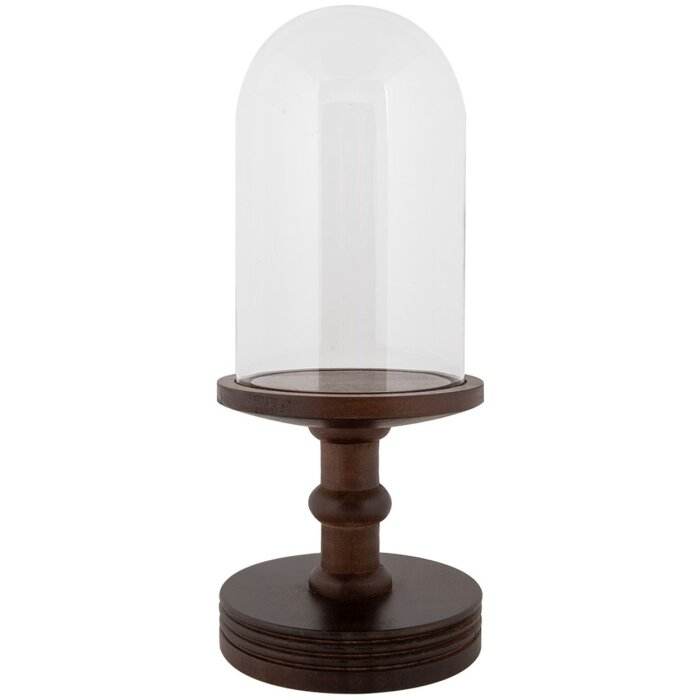 Clayre & Eef vaso campana base madera Ø14x34cm transparente marrón estilo country