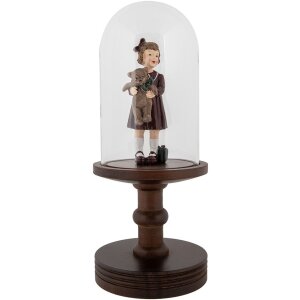 Clayre & Eef vaso campana base madera Ø14x34cm transparente marrón estilo country