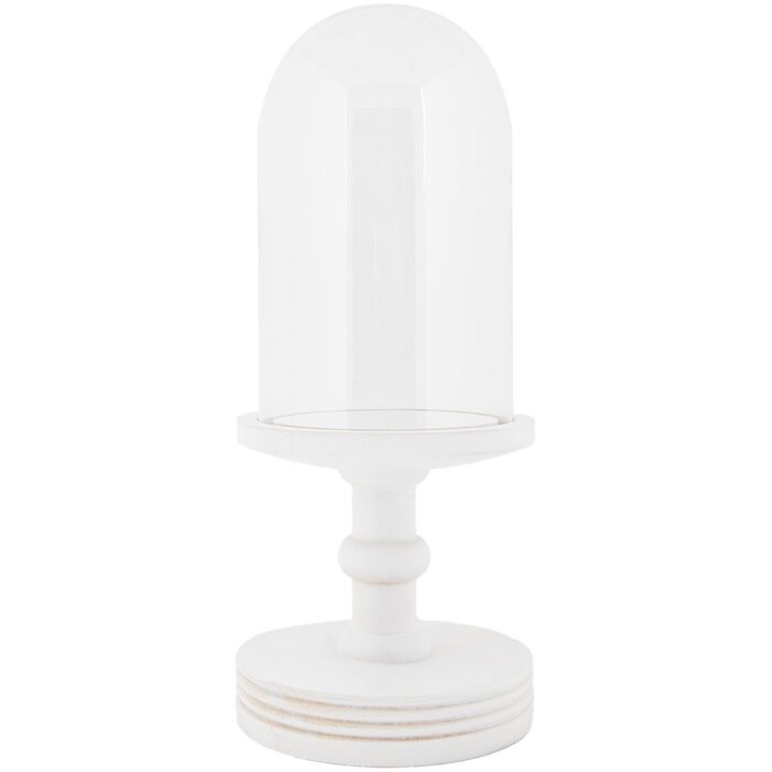 Clayre & Eef vaso campana Ø14x34cm blanco estilo campestre con base de madera