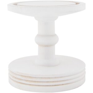 Clayre & Eef vaso campana Ø14x34cm blanco estilo campestre con base de madera