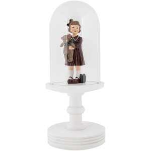 Clayre & Eef vaso campana Ø14x34cm blanco estilo campestre con base de madera