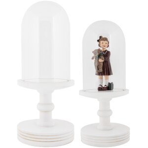 Clayre & Eef vaso campana Ø14x34cm blanco estilo campestre con base de madera