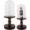 Clayre & Eef campana de vidrio base de madera Ø17x40cm estilo campestre de vidrio marrón
