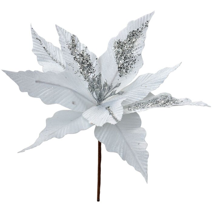 Clayre & Eef Decoración Navideña Flor Blanca Plata Ø 30x26 cm