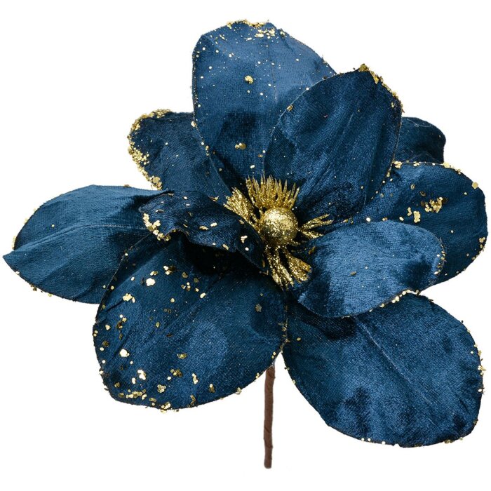 Clayre & Eef Decoración Navideña Flor Azul Oro Ø 25x25 cm Plástico