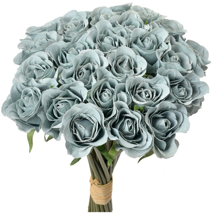 Clayre & Eef Ramo de rosas azul-verde 24 flores 30 cm artificial