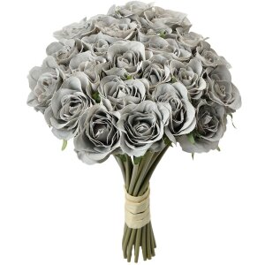 Clayre & Eef Ramo 24 Rosas Gris 20x16x30 cm artificial