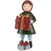 Clayre & Eef 6PR5722 Figurita de Navidad niño verde rojo 12cm poliresina estilo campestre