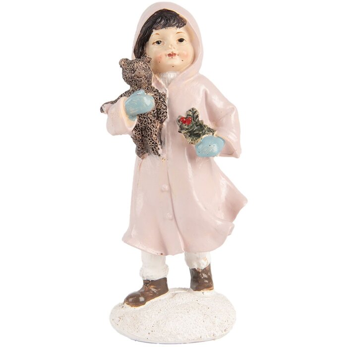 Clayre & Eef 6PR5727 Figurita de Navidad Niño Rosa 12cm Estilo Campestre Poliresina