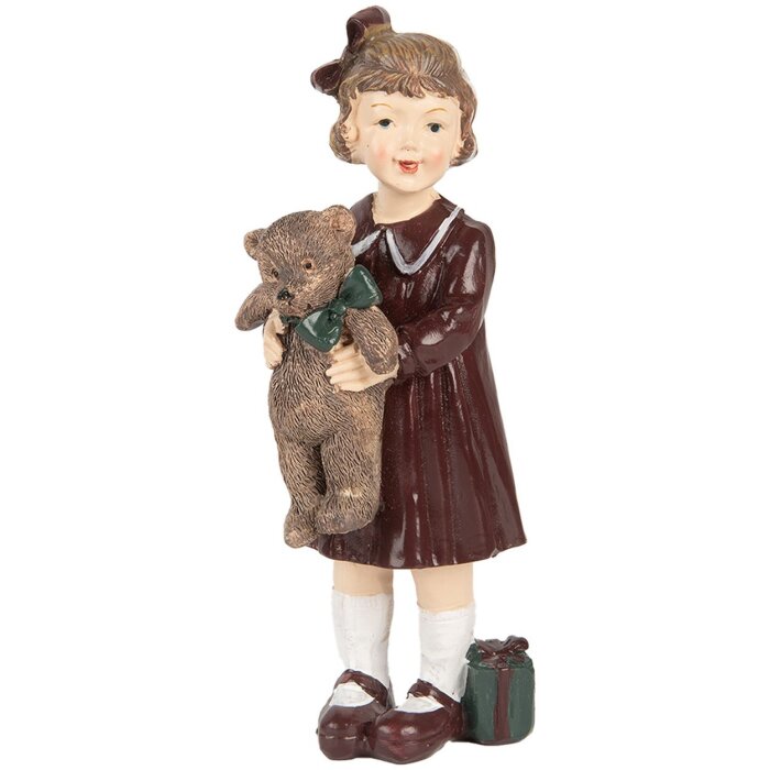 Clayre & Eef Figurita Decorativa Niño con Osito Marrón Verde 6x5x15 cm