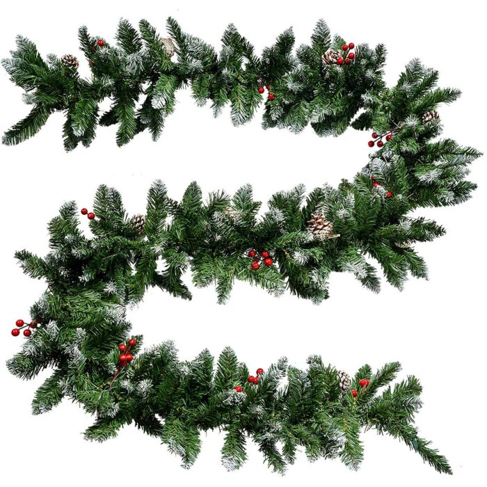 Clayre & Eef Guirnalda Decorativa Verde Rojo 270x7x7 cm Estilo Campestre Navidad