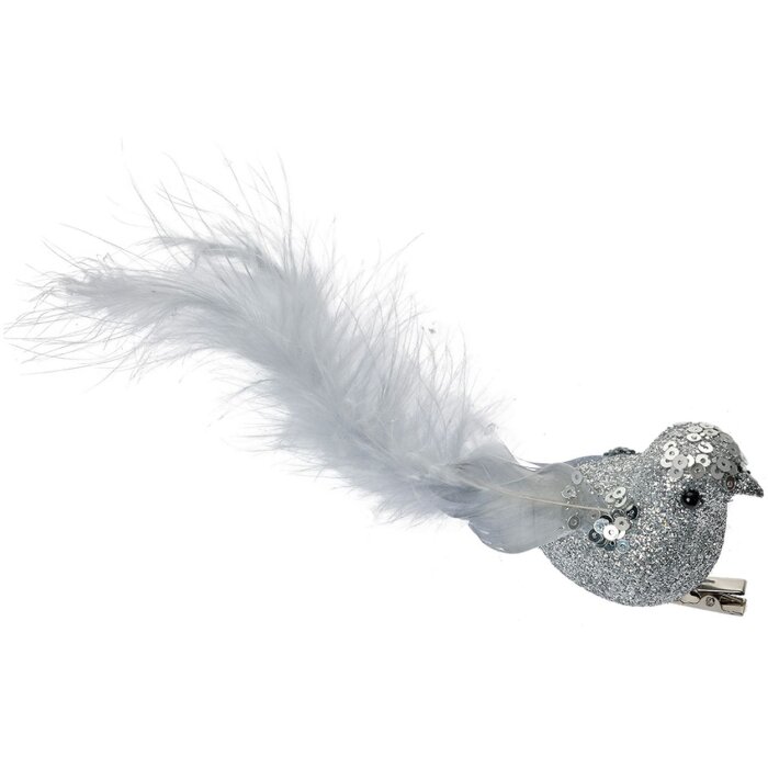 Clayre & Eef 66137 Set 3 pájaros decorativos plata con plumas 12x3x4 cm Clip