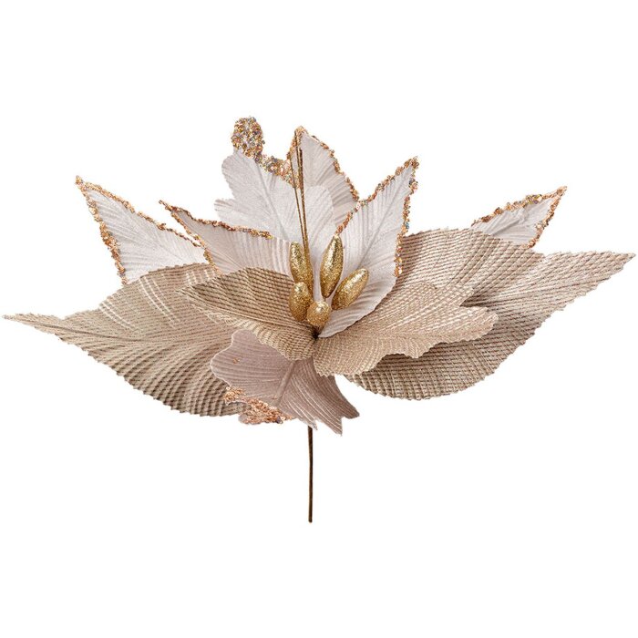 Clayre & Eef 66127 Decoración Navideña Flor Beige Oro Ø 50x62 cm
