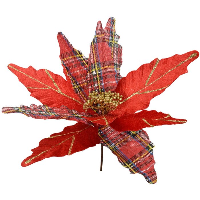 Clayre & Eef 66134 Flor de Navidad Rojo Oro Ø 39x24 cm Decoración de Plástico