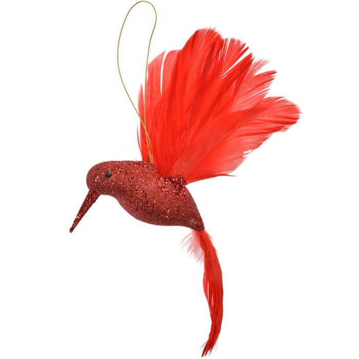 Clayre & Eef 66141 Etiqueta de Navidad pájaro rojo 22x5x15 cm plástico