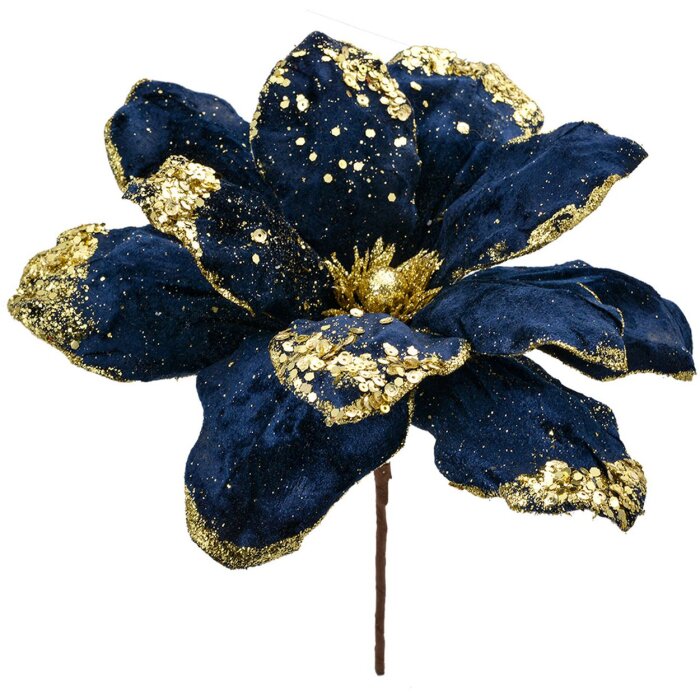 Clayre & Eef 66149 Decoración Navideña Flor Azul Oro Ø24x27 cm
