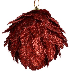 Clayre & Eef Decoración navideña flor roja set de 3 Ø 8x8 cm plástico