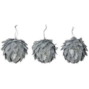 Clayre & Eef Flor de decoración navideña set de 3 plata Ø 8x8 cm