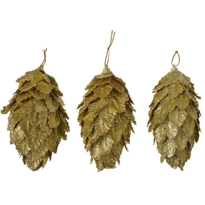 Clayre & Eef 66173GO Decoración Navideña Flor Oro Set de 3 Ø7x13cm