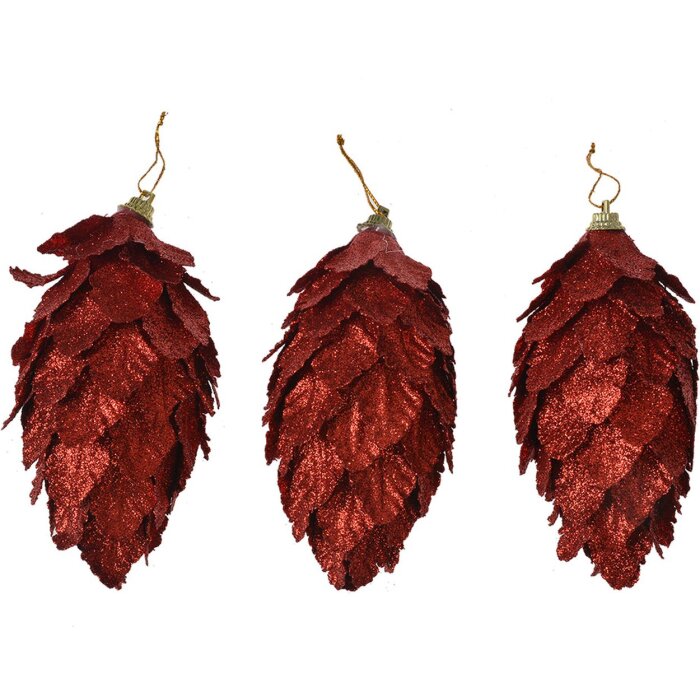 Clayre & Eef Abeto Set 3pcs Rojo Ø7x13cm Decoración Navideña Plástico