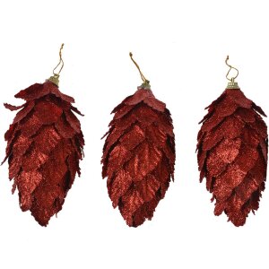 Clayre & Eef Abeto Set 3pcs Rojo Ø7x13cm Decoración Navideña Plástico