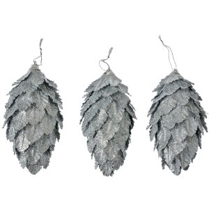 Clayre & Eef 66173ZI Set de 3 conos decorativos de Navidad plateados Ø7x13cm