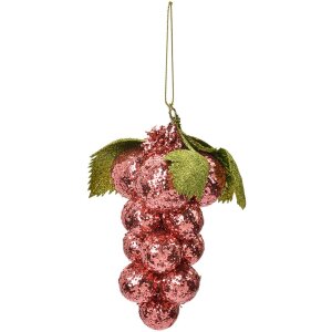 Clayre & Eef 66175P Decoración de Navidad Uvas Rosa Verde 8x8x14 cm