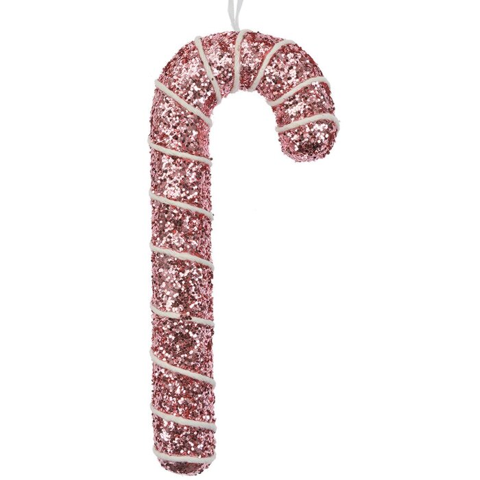 Clayre & Eef 66179 Colgante Decorativo Bastón de Caramelo Rosa Purpurina 7x2x17cm