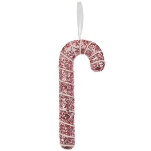 Clayre & Eef 66179 Colgante Decorativo Bastón de Caramelo Rosa Purpurina 7x2x17cm