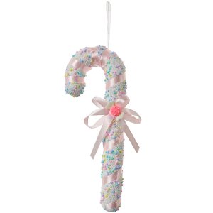 Clayre & Eef 66182 Colgante Bastón de Caramelo Rosa Blanco 10x3x26cm