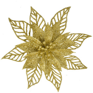 Clayre & Eef Decoración navideña flor oro Ø15cm set de 2 purpurina de plástico