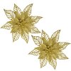 Clayre & Eef Decoración navideña flor oro Ø15cm set de 2 purpurina de plástico
