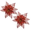 Clayre & Eef Christmas Flower Set 2pcs Red Ø15x2cm Plastic Glitter Decoration