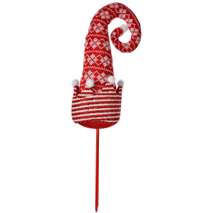 Clayre & Eef Gorro de Navidad duende rojo blanco 17x7x54 cm madera textil