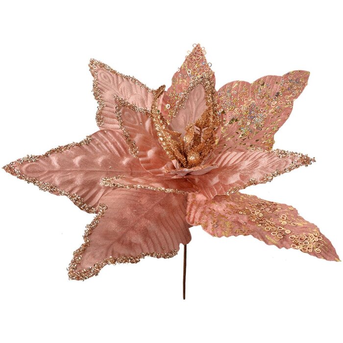 Clayre & Eef 66123 Decoración Navideña Flor Rosa Dorada Ø 44x58 cm Plástico