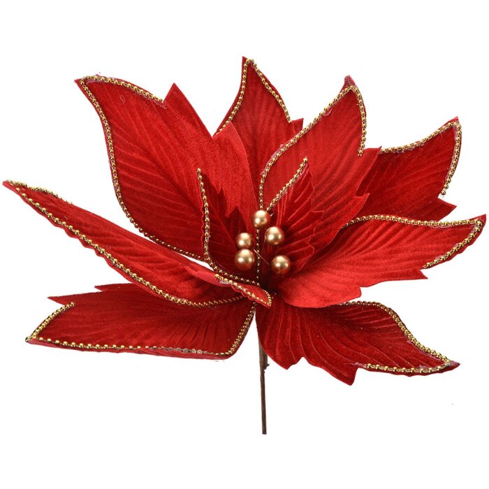 Clayre & Eef 66124 Decoración Navideña Flor Rojo Dorado Ø 43x28 cm Plástico