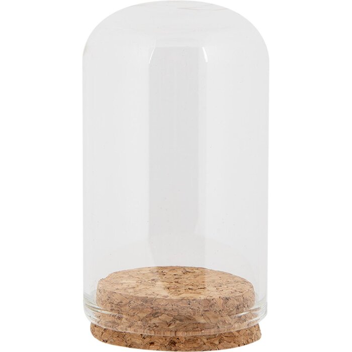Clayre & Eef Vaso campana Ø5x8cm Transparente con base de corcho Vaso campana decorativo