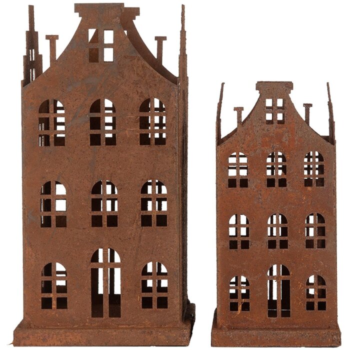 Clayre & Eef 6Y5775 Decoración Casa Set de 2 Metal Marrón Estilo Campestre 11x11x21cm