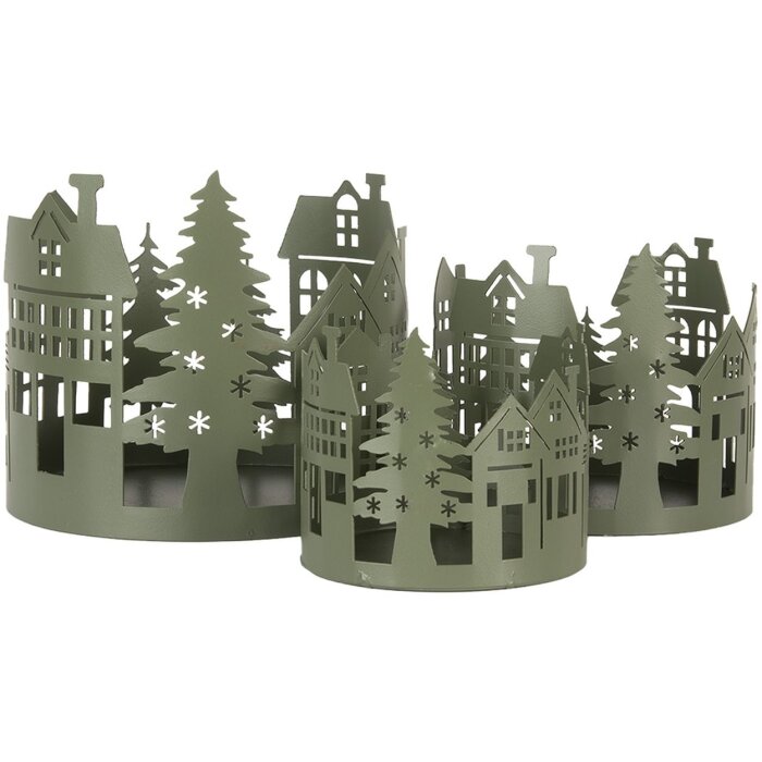 Clayre & Eef 6Y5788 Decoración Casas Set de 3 Estilo Campestre Metal Verde