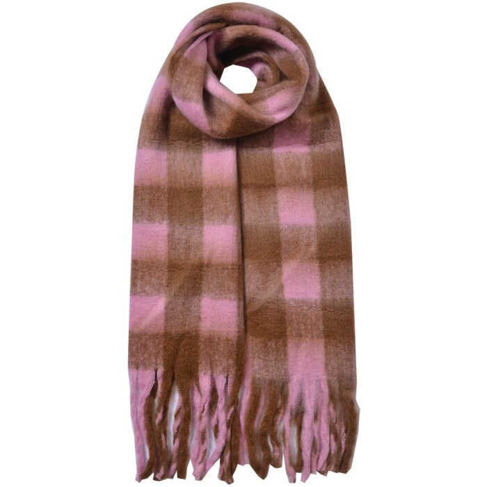 Juleeze JZSC0819P Bufanda a cuadros rosa-marrón 39x200 cm