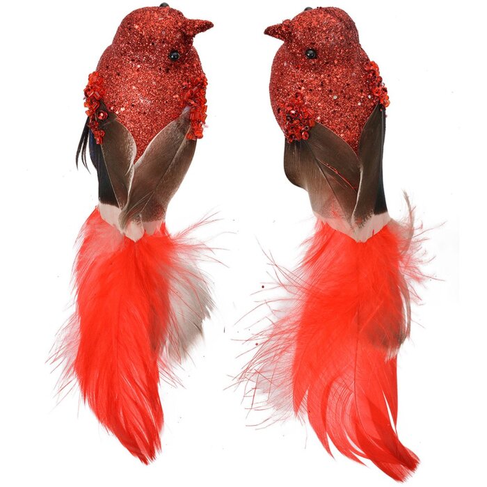 Clayre & Eef 66138 Decoración Pájaro Set de 2 Rojo Marrón 16x5x5 cm Plástico