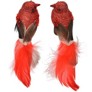 Clayre & Eef 66138 Decoración Pájaro Set de 2 Rojo Marrón 16x5x5 cm Plástico