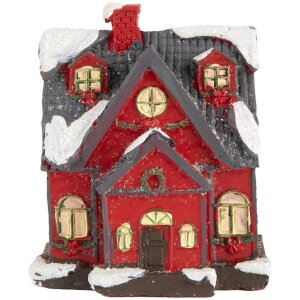 Clayre & Eef 6PR5739 Decoración Casa LED Rojo Gris 6x5x7 cm Poliresina