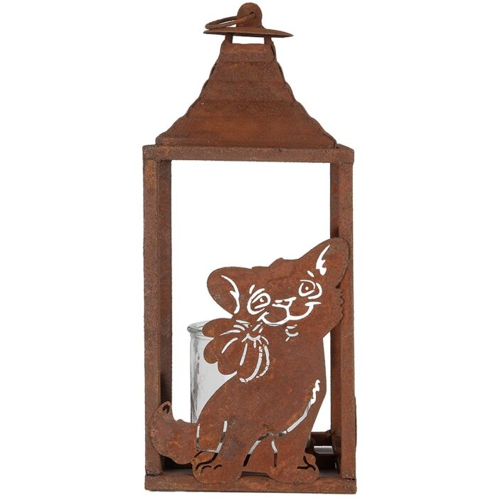 Clayre & Eef 6Y5776 Farol 15x15x37 cm Metal Marrón Motivo Gato Estilo Antiguo