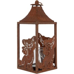 Clayre & Eef 6Y5776 Farol 15x15x37 cm Metal Marrón Motivo Gato Estilo Antiguo