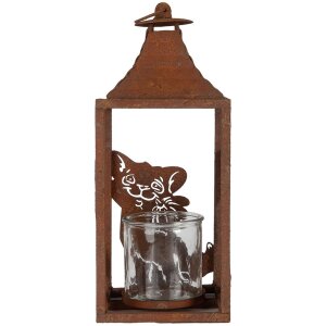 Clayre & Eef 6Y5776 Farol 15x15x37 cm Metal Marrón Motivo Gato Estilo Antiguo