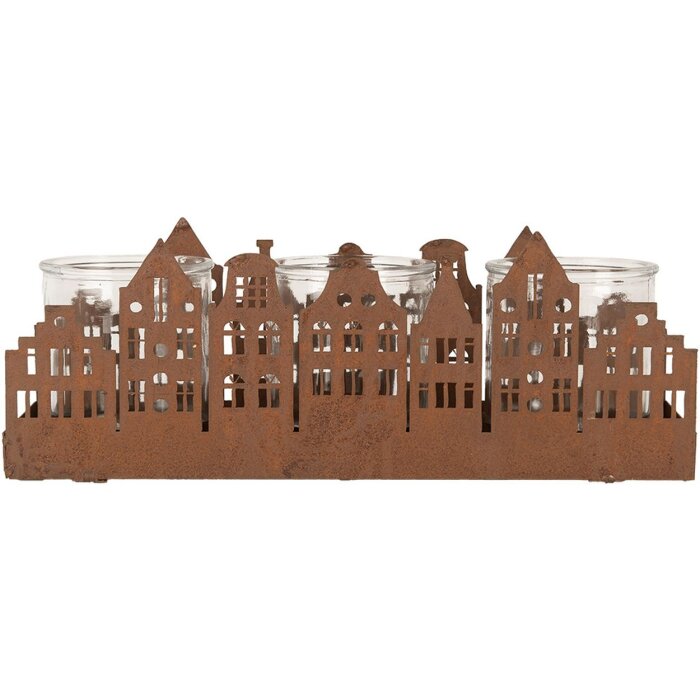 Clayre & Eef 6Y5783 Portacandelitas Casas Marrón 30x9x11 cm Estilo rústico