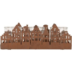 Clayre & Eef 6Y5783 Portacandelitas Casas Marrón 30x9x11 cm Estilo rústico